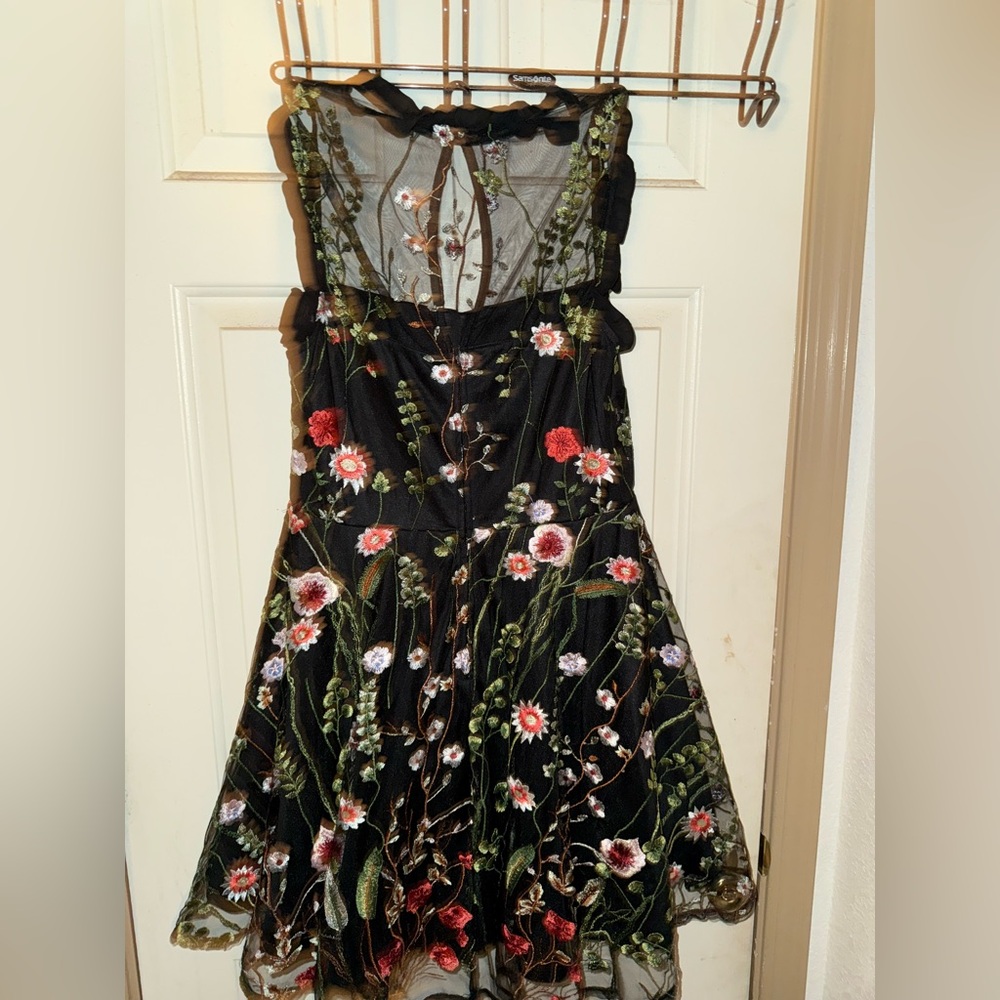 Floral Embroidered Black Dress